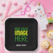 編集可能モダンなシンプルブラックイメージ文字テンプレート ペーパープレート (パーティー)