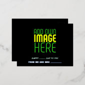 編集可能モダンなシンプルブラックイメージ文字テンプレート 箔シーズンポストカード (正面/裏面)