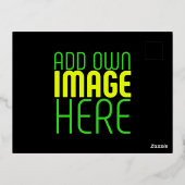 編集可能モダンなシンプルブラックイメージ文字テンプレート 箔招待状ポストカード (裏面)