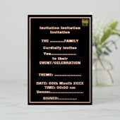 編集可能モダンなシンプルブラックイメージ文字テンプレート 箔招待状 (立ち正面)