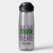 編集可能モダンなシンプル文字灰画像テンプレート ウォーターボトル (背面)