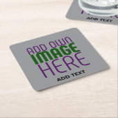 編集可能モダンなシンプル文字灰画像テンプレート スクエアペーパーコースター (アングル)