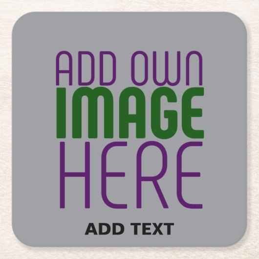 編集可能モダンなシンプル文字灰画像テンプレート スクエアペーパーコースター (正面)