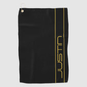 編集可能モダンなスタイリッシュ金ゴールド文字と線ストライプの ゴルフタオル (正面)