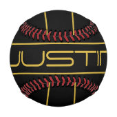 編集可能モダンなスタイリッシュ金ゴールド文字と線ストライプの 野球ボール (裏面)