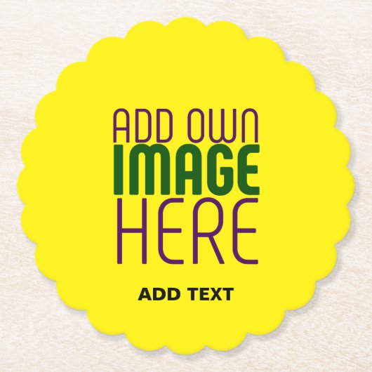 編集可能モダンな明るい黄色の画像文字テンプレート ペーパーコースター (正面)