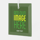 編集可能モダンな森林の緑の画像文字テンプレート ガラスオーナメント (正面左)