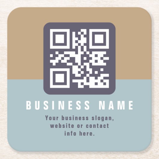 編集可能モダンなQRコードテンプレート | ミュートされた色 スクエアペーパーコースター (正面)
