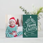 編集可能モダンカラーメリークリスマスツリー写真 シーズンカード (スタンド正面)