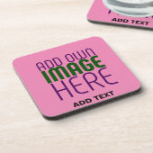 編集可能モダンキュートなホットピンク画像文字テンプレート コースター (左側)