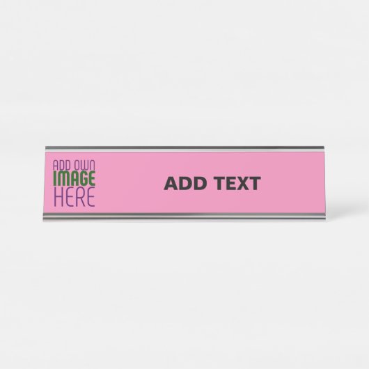 編集可能モダンキュートなホットピンク画像文字テンプレート デスクネームプレート (正面)