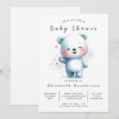 編集可能モダンクマ赤ちゃんシャワー 招待状 (正面/裏面)