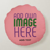 編集可能モダンサーモンピンク画像文字テンプレート ラウンドクッション (裏面)