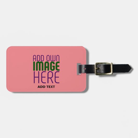 編集可能モダンサーモンピンク画像文字テンプレート ラゲッジタグ (正面横)