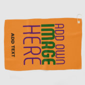 編集可能モダンダークオレンジ画像文字テンプレート ゴルフタオル (横)