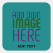 編集可能モダンティール(緑がかった色)グリーン画像文字テンプレート スクエアシール (正面)