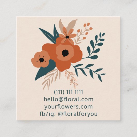 編集可能モダンテラコッタフローラレトロフローリング スクエア名刺 (裏面)