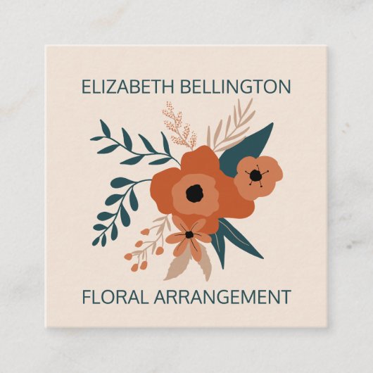 編集可能モダンテラコッタフローラレトロフローリング スクエア名刺 (正面)