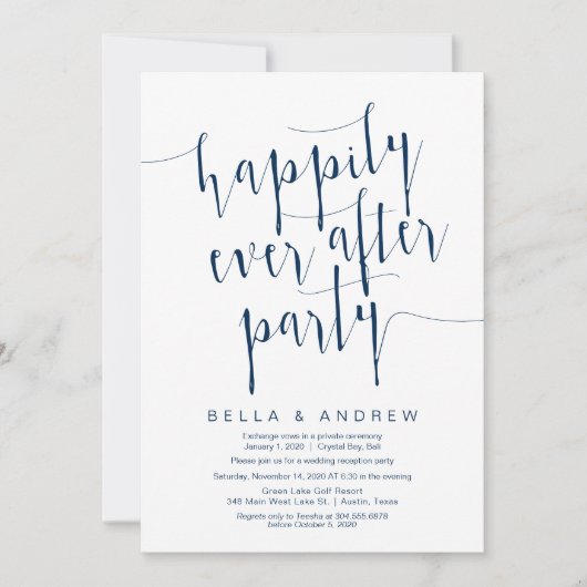 編集可能モダンネイビーブルーフォント結婚ズの展開 招待状 (正面)