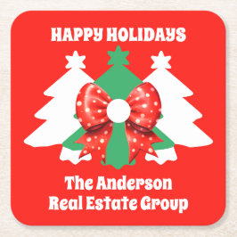 編集可能モダンビジネスハッピーホリデーズクリスマス スクエアペーパーコースター