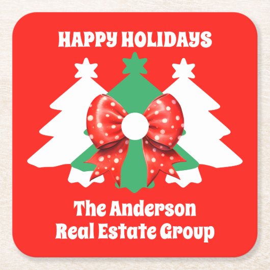 編集可能モダンビジネスハッピーホリデーズクリスマス スクエアペーパーコースター (正面)