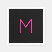 編集可能モダンピンクとブラックモノグラム スタンダードカクテルナプキン (正面)