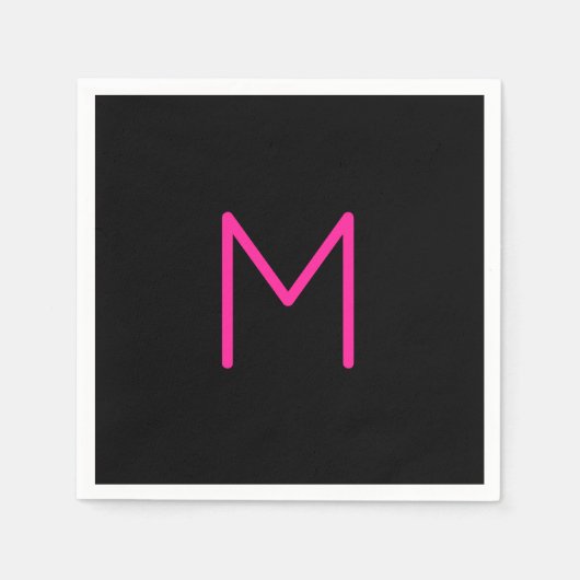 編集可能モダンピンクとブラックモノグラム スタンダードカクテルナプキン (正面)