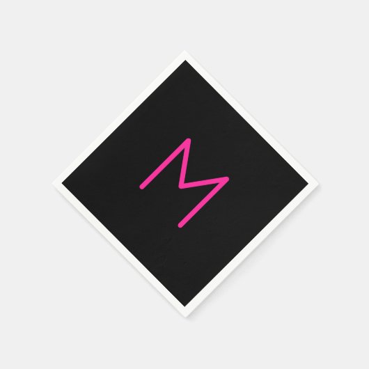 編集可能モダンピンクとブラックモノグラム スタンダードカクテルナプキン (角)