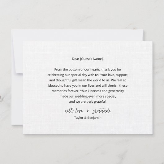 編集可能モダンミニマル結婚リストの写真 サンキューカード (裏面)