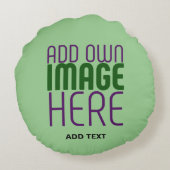 編集可能モダンミントグリーン画像文字テンプレート ラウンドクッション (裏面)