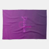 編集可能モダンモノグラムの文字と紫グラデーション キッチンタオル (横)