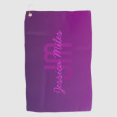 編集可能モダンモノグラムの文字と紫グラデーション ゴルフタオル (正面)