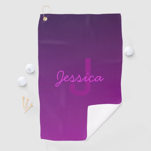 編集可能モダンモノグラムの文字と紫グラデーション ゴルフタオル (インサイチュ)
