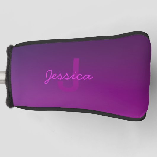 編集可能モダンモノグラムの文字と紫グラデーション ゴルフヘッドカバー (正面)