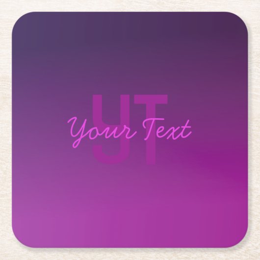 編集可能モダンモノグラムの文字と紫グラデーション スクエアペーパーコースター (正面)