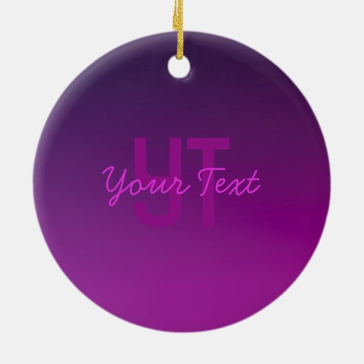 編集可能モダンモノグラムの文字と紫グラデーション セラミックオーナメント (裏面)