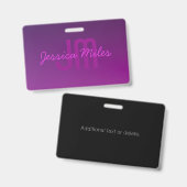 編集可能モダンモノグラムの文字と紫グラデーション バッジ (正面＆裏面)