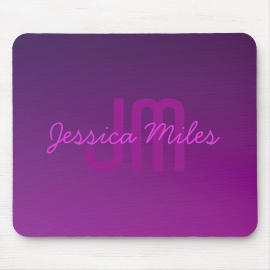 編集可能モダンモノグラムの文字と紫グラデーション マウスパッド (正面)