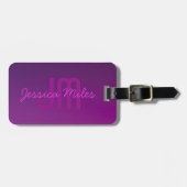 編集可能モダンモノグラムの文字と紫グラデーション ラゲッジタグ (正面横)