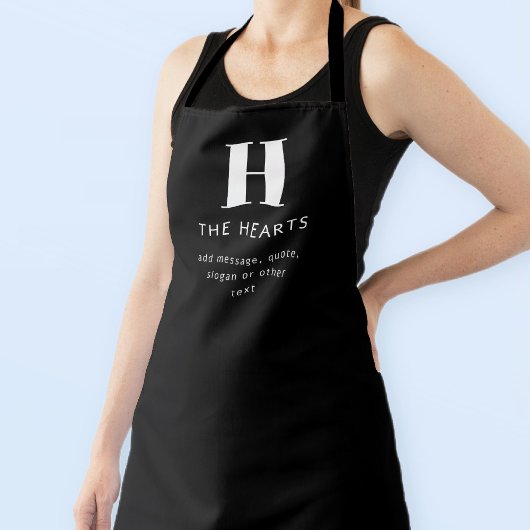 編集可能モダンモノグラム名とメッセージ |黒 エプロン