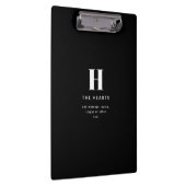 編集可能モダンモノグラム名とメッセージ |黒 クリップボード (右)