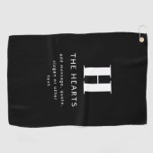 編集可能モダンモノグラム名とメッセージ |黒 ゴルフタオル (横)