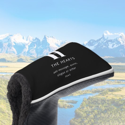 編集可能モダンモノグラム名とメッセージ |黒 ゴルフヘッドカバー