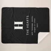 編集可能モダンモノグラム名とメッセージ |黒 シェルパブランケット (正面(横))