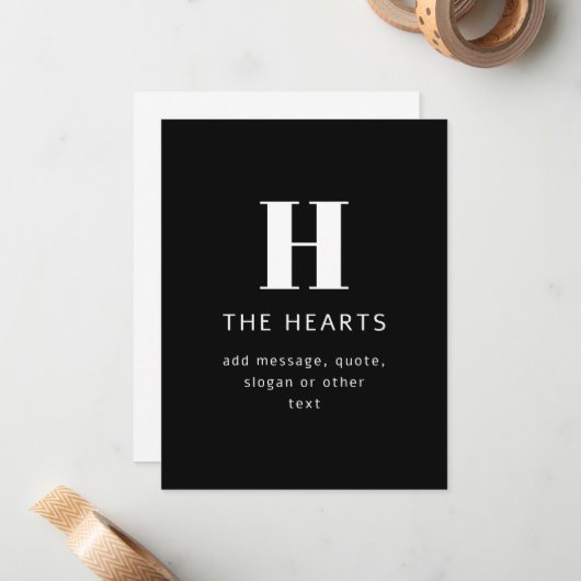 編集可能モダンモノグラム名とメッセージ |黒 ノートカード (正面/裏面インサイチュ)