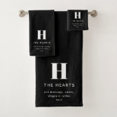 編集可能モダンモノグラム名とメッセージ |黒 バスタオルセット (インサイチュ)