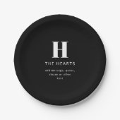 編集可能モダンモノグラム名とメッセージ |黒 ペーパープレート (正面)