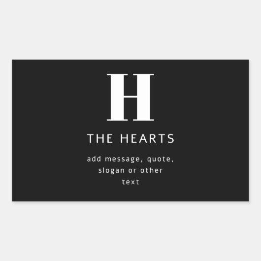 編集可能モダンモノグラム名とメッセージ |黒 長方形シール (正面)