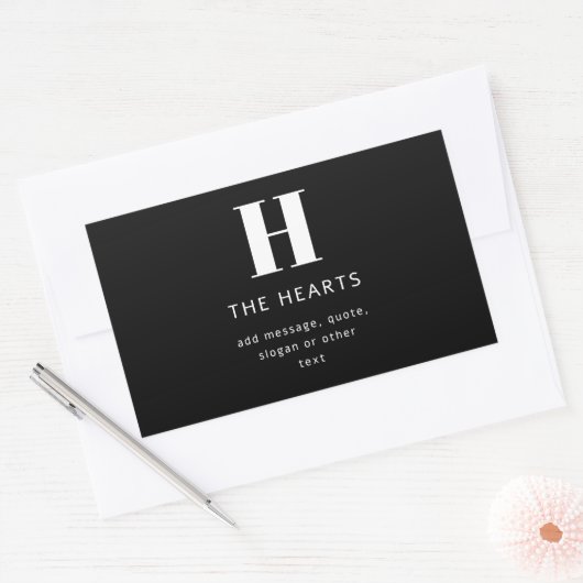 編集可能モダンモノグラム名とメッセージ |黒 長方形シール (封筒)