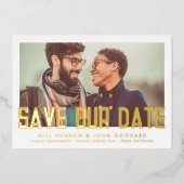 編集可能モダン写真はっきりした日付金ゴールドの保存 箔招待状 (正面)